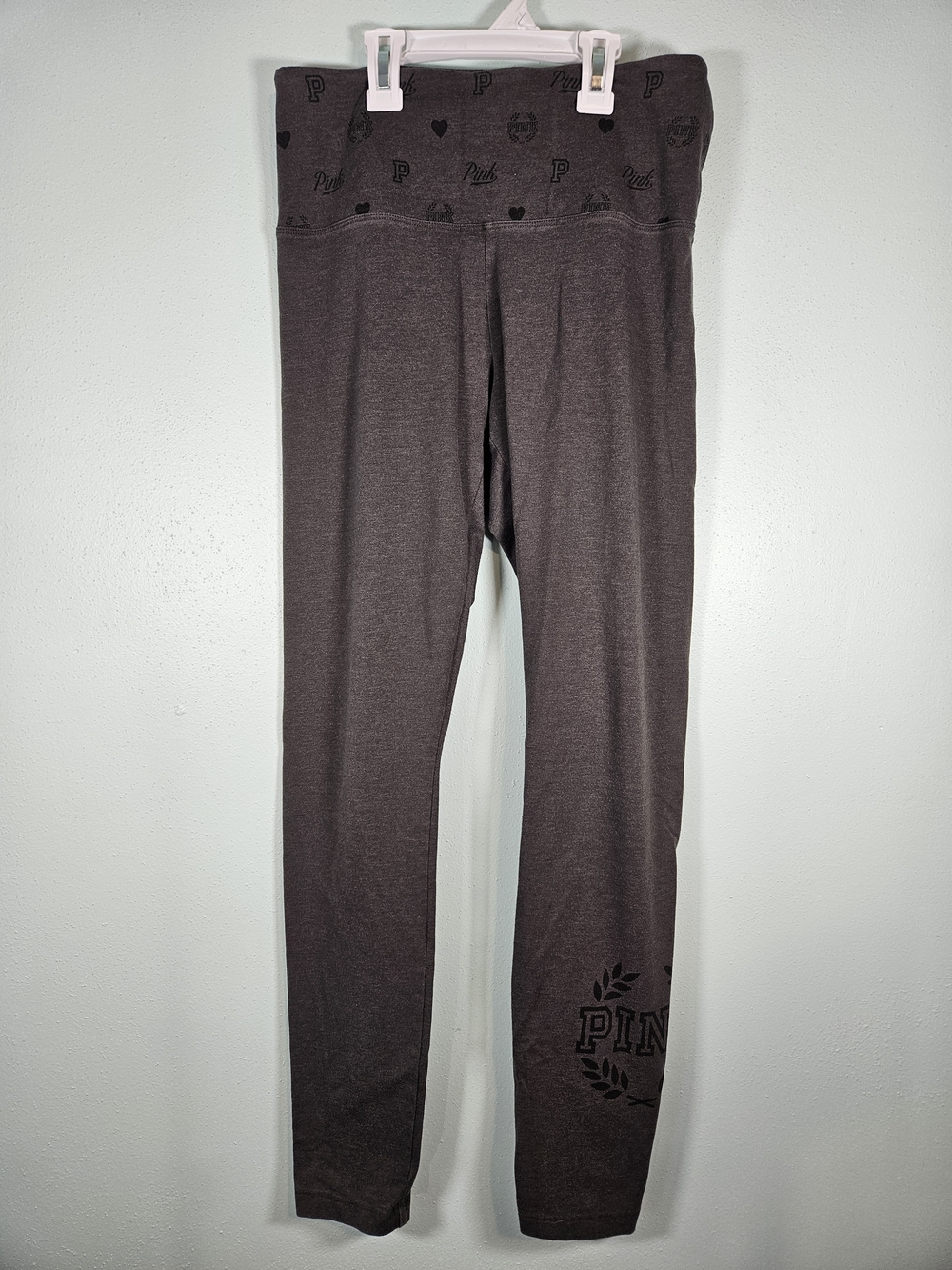 PINK Victoria's Secret Charcoal Logo Fold-Over Waist Leggings